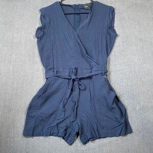 Armani Exchange Womens Navy Wrap-Style Romper Tie Waist Pockets Womens Size 6